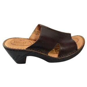 Born Womens Leather Mules Platform Wedge Heel‎ Sandals Brown Size 10 M 3" Heel